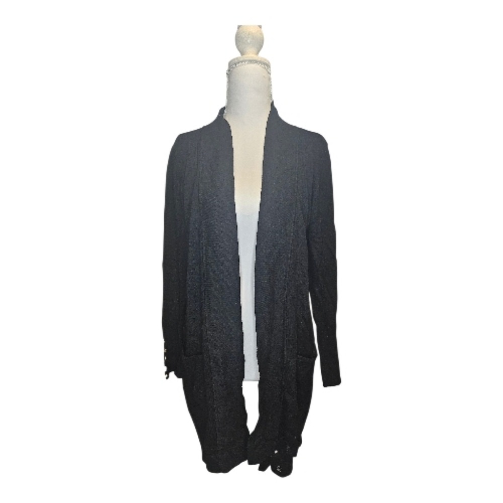 JM Collection Black Long Sweater Gold Button Cuffs S